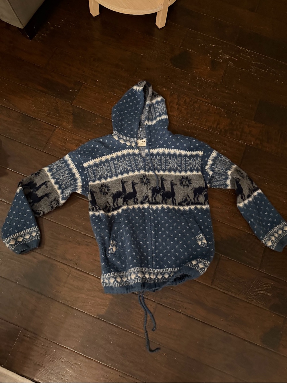 Andes Artesania Ecuador Llama Fair Isle Knit Zip Hoodie Sweater Size M Blue